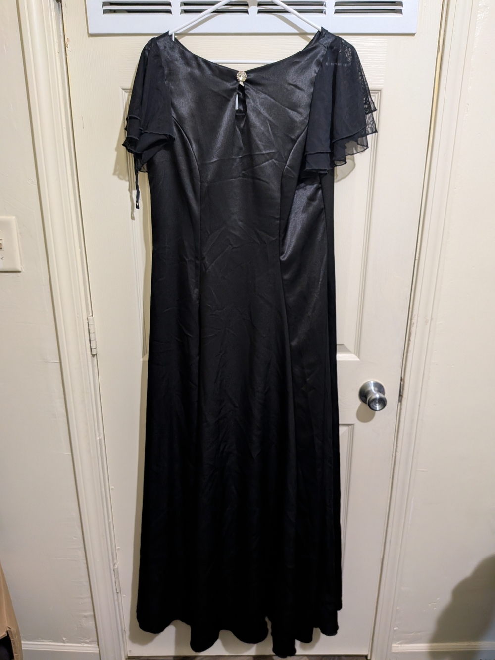 Black Maxi Evening Dress with Sheer Flutter Sleeves